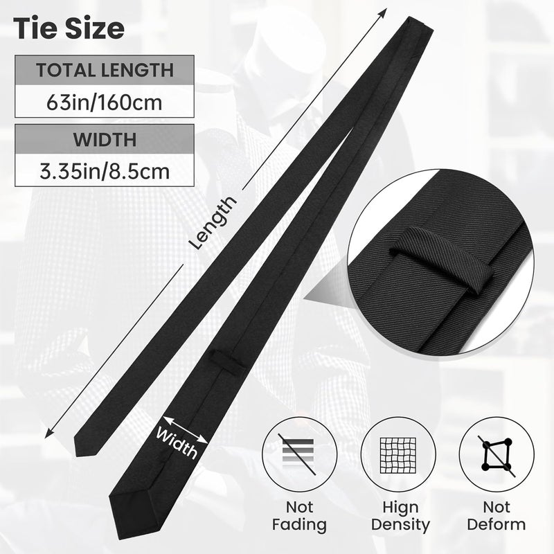 Junmaxroad Store 63'' XL Black Ties For Men Solid Color Extra Long Neckties 3.35" (8.5CM) Men's Big and Tall Ties with Gift Box - Image 4